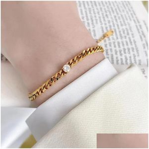 Bracciali a maglie a catena Minimalista classico cubano in acciaio inossidabile Zircone per le donne Bracciale bijoux femminile Accessori per gioielli impermeabili D Ot16F