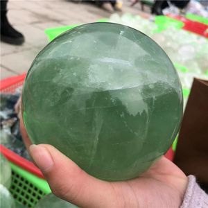 Dekorativa figurer Stora naturliga gröna fluoriter sfär 8-9 cm enorm kristallkula för fengshui rensar bort negativ energi