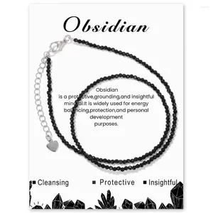 Chains 2mm Obsidian Beads Necklace Natural Stone Amethysts Labradorite Turquois Crystal Choker With Card Clavicle Chain For Women Men