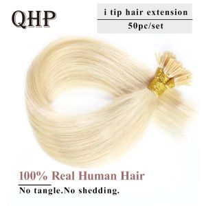 Extensões de cabelo reto i ponta extensões de cabelo humano real 50 pçs/set fusão natural extensões de cabelo máquina feita remy queratina cápsula