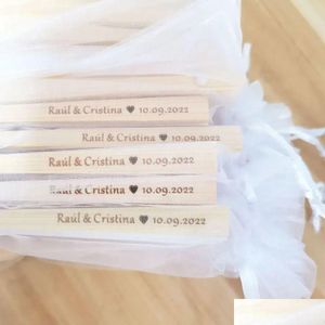 Other Event Party Supplies 24Pcs Personalized Engraved Cloth Fan Wedding Favors Gifts Souvenir Customized Decorative Fabric Foldin Dhwnk