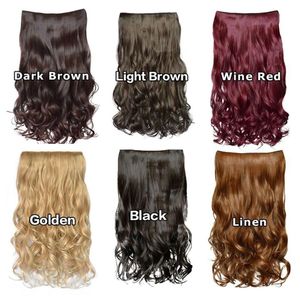 Ladies Long Wave Heat Resistant Fiber Synthetic Clip On Hair Extensions Women 5 Clips Wavy Hairpiece Accessories Black Dark Brown 1705824