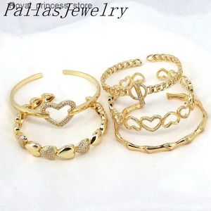 Charm Bracelets 5Pcs Gold Plated Heart Open Cuff Bracelet for Women CZ Pave Bracelet Cubic Zirconia Boho Jewelry Gift Q240321