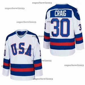 Eishockey-Trikot 1980 USA 30 CRAIG 17 O'CALLAHAN Nähen Stickerei Outdoor-Sportbekleidung Trikots Trainingskleidung Weiß Blau Neu