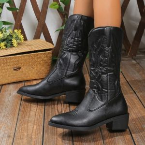 Botas Big Tamanho 43 BOTAS BLATRA BOTAS RETRO Autumn Knee Knee High Women Women Walking Walking Feminino Western Cowboy Boot Sapatos femininos