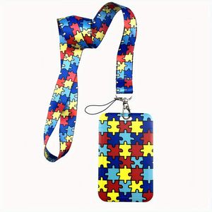 30 set di cordino per pezzo di puzzle autistico con porta badge identificativo per la consapevolezza dell'autismo, portachiavi con supporto identificativo verticale e custodia identificativa con cerniera, ideale per insegnanti e infermieri