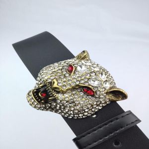 Western Rhinestone Leopard Head Buckle Tiger Print Leather Men حزام هدية جينز 3108