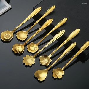 Kaffescoops 1set Flower Spoon liten tesked söt glass dessert silver guld färg rostfritt stål te skedar