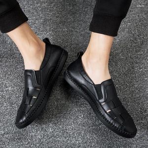 Casual Shoes Senior Solid Color Summer Flats Soft Sole Leisure Hollow Design Men's Novel Dual-use Walking Flat Man Driving