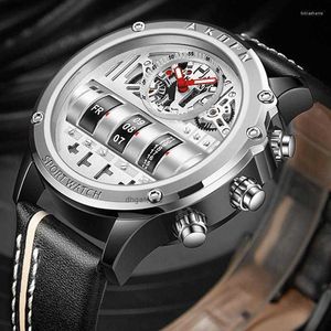 Wristwatches Creative Men Wrist Watches Military Sport Quartz Watch Unique Rotate Date Leather Strap Male Clock Fashion Gift