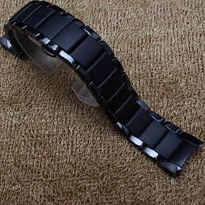 für AR1452 AR1451 Keramik-Armband 22 mm 24 mm hochwertiges schwarzes Keramikarmband, Stahl schwarz, Faltschließband matt und Poli246S