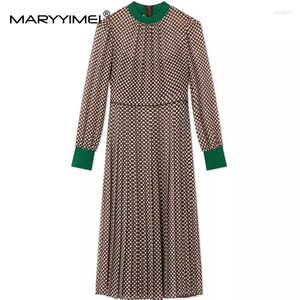 Casual Dresses Maryyimei Fashion High Street Dress Designer Women's O-Neck Long Sleeve Polka Dot Pattern Print midja veckad