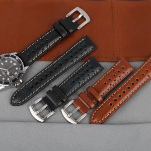 Components Quality Leather Watch Strap 20mm 22mm Retro Handmade Porous Watchband Khaki Brown Wristband Belt 18 19 20 22mm Watch Accessories