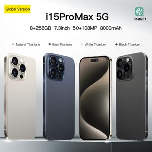 6.7 Zoll I15 Pro Max Handys Smartphone -Kamera 16 GB+1 TB RAM Face Vollbildmärkte Smartphones Tisch Android 12 Mobiltelefon Geschenk Green Tag Versiegelung Box