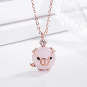 Pendant Necklaces Cute Piglet Rose Gold Plated Pink Crystal Quartz Small Pig Clavicle Chain Necklace For Women