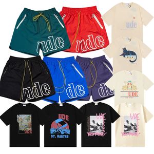 Designer Rhude T-shirt Mens Shorts Beach Short Pants Womens Cotton Sleeve Shirts Casual mångsidiga Tees Shirt Snabbtorkande andningsbara nät Shorts Hög kvalitet