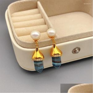 Dangle Chandelier Brincos Francês Retro Pérola de Água Doce Azul Pedra Natural Drop-Para Mulheres Elegantes e Delicadas Jóias Atacado Dro Otr4M