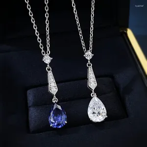 Catene Apaison 925 Sterling Silver Water Drop Collane con diamanti ad alto tenore di carbonio Pendenti per le donne Collana a catena con clavicola regalo nuziale