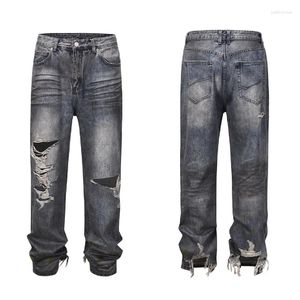 Men's Jeans Mud Dyeing Erosion Damage Men Women Washing Pants Versatile Straight Leg Trousers