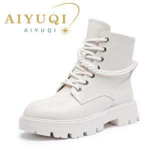 Boots AIYUQI Women's Ankle Boots Winter Large Size 41 42 Genuine Leather Fashion Beaded Women Short Boots Fur Warm Women's Booties