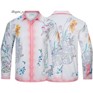 cosplay casablanca shirts Plant Table Tennis Racquet Flower Pattern Printed Casual Loose Men's and Women's Long Sleeved Shirts