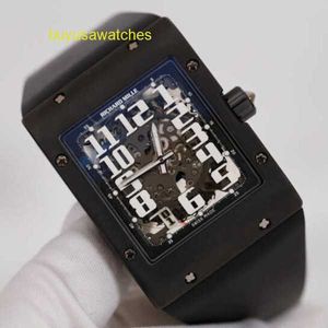 Herrarna Titta på Womens Watch RM Wrist Watch RM016 Titanium Metal Case Fullt Hollow Black Carbon Fiber Material Automatic