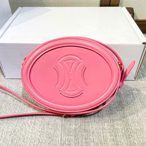 Espelho de qualidade Triomphes Couro Liso Rodada Bolsa de Sela Designer Cross Body Sling Oval Bolsa de Mão de Luxo Carteiras para Mulher Mens Embreagem Bolsa de Ombro Rosa Tote Bags