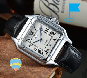Herren-Armbanduhr in Top-Luxusqualität, quadratisch, römischer Tank, wasserdichte Uhr, 40 mm Quarzwerk, Knopf mit Twire-Zeichnung, Business-Casual-Armbanduhr mit Lederarmband