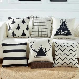 Kudde svartvitt täckning fyrkantig kudde linne fodral soffa dekorativ randig rutig 45x45