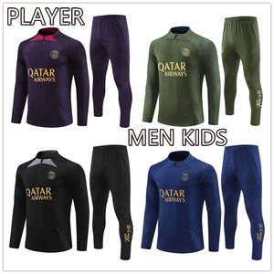 2023 2024 NY PARIS SPELARSTIL TRACKSUT Män och barn Training Sual Half Pull Football Suit 23 24 Psges Soccer Jersey Uniform Chandal Adult Sportswear Kit