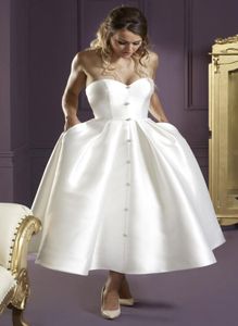 Satynowa herbata Krótkie suknie ślubne z kieszeniami Aine Sweetheart 1950s Vintage Wedding Suknie Krótkie suknie ślubne na sekundę WE2315523