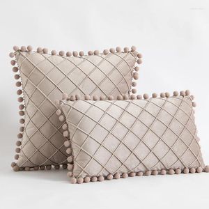 Pillow 2024 Nordic Style Velvet Lumbar Waist Throw With Pom Simple Solid Color Decorative Rectangle Case