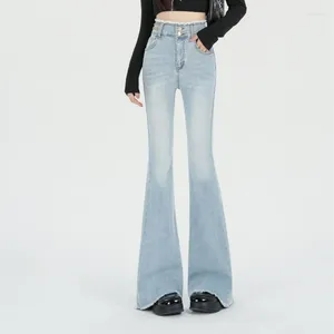 Женские джинсы, эластичные расклешенные женские джинсовые брюки с высокой талией, узкие модные брюки с карманами, большие размеры, широкая женская одежда