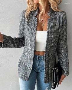 Women's Suits Casual Outerwear 2024 Selling Fashion Outfit Plaid Split Collar Suit Cardigan Long Sleeved Jacket