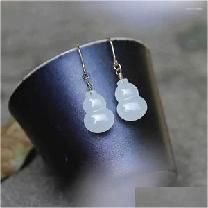 Dangle Chandelier Earrings Natural Hetian Jade White Gourd S925 Sterling Sire Trendy Exorcising and Fortune Ding Ornament for Drop del ot5qa