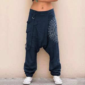 Calças largas masculinas casuais de cintura elástica calças longas harem boho cintura baixa gota virilha retro impressão calças soltas roupas masculinas