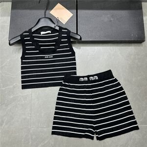 Striped Knitted Vest Shorts Women Fashion 2pcs Sets Designer Letter Crop Tank Top Casual Short Pant Suit 716