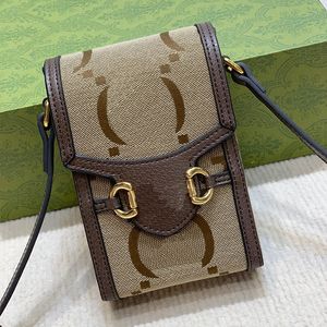 Mini Designer Mulheres Luxo Bolsa De Ombro Horsebits Designer Bag Crossbody Bag Ebony Canvas Gold Hardware Marrom Couro Retangular Phone Bag