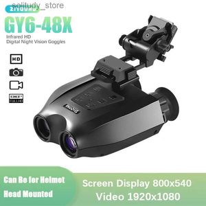 Câmeras de trilha de caça Óculos de visão noturna digital infravermelho diodo de alta definição 1080P capacete câmera montada na cabeça 6X-48X zoom caça de longo alcance Q240321