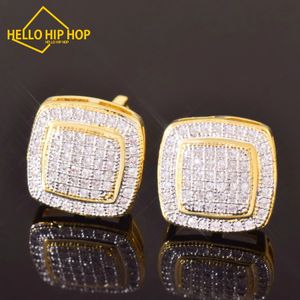 Olá hip-hop, brincos de parafuso quadrado de 12 mm, zircônia cúbica gelada, parafusos femininos/brincos masculinos, joias de hip-hop, presentes de moda