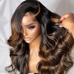 Highlight Body Wave Lace Frontal Wigs Human Hair 13x6 Lace Front Wig Blonde Highlights Colored Body Wave 4x4 5x5 Hd Closure Wig