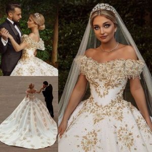 Luxury Hand Made Wedding Dresses Crystal Beading 3D Floral Appliques Bridal Dress Ball Gown Princess Country Vestidos De