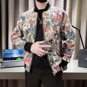 Män Spring High Quality Printed Baseball Jackets/Man Slim Fit Fashion Stand Collar Floral Jacket Mens Autumn Coat 3XL 240309