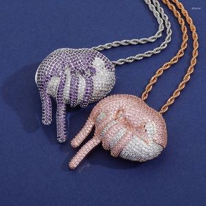 Hänge halsband Hip Hop Micro Paled Pink Cubic Zirconia Bling isade ut sexiga läpphängen Halsband för män Kvinnliga rapparsmycken