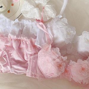 BH-Sets, Blumen-Chiffon, bestickt, süßes BH-Set, obere Stütze, sammelt mädchenhafte Unterwäsche, feminines Korsett, Bügel, Dessous-Hose