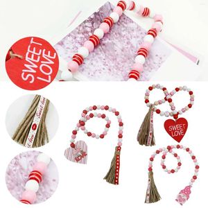 Party Decoration Valentines Day Wood Bead Garland With Tassels Rustic Wooden Beads Hanging Love Heart Tiered Tray Decorations