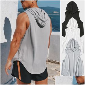 Yoga Outfit Ginásio Roupas Fitness Homens Algodão Tanktop com Capuz Mens Bodybuilding Stringers Tank Tops Workout Singlet Sem Mangas Gota Dhk8q