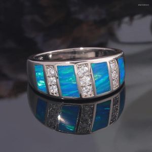 Fedi nuziali CiNily Creato Anello con opale di fuoco blu Cubic Zirconia Moda Argento placcato Fidanzamento per gioielli da donna Regali