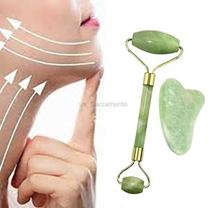 Ansiktsmassager naturlig jade roller guasha hudskrapa ansiktsuppsättning med ansiktssten som är förvärvande ansikts anti åldrande och fluffig ögonmassager hals anti rynka 240321