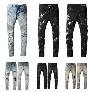 Jeans masculinos jeans femininos jeans masculinos jeans rasgados jeans slim fit streetwear buraco Star Patch Masculino feminino stretch skinny jeans homens bordados jeans menino